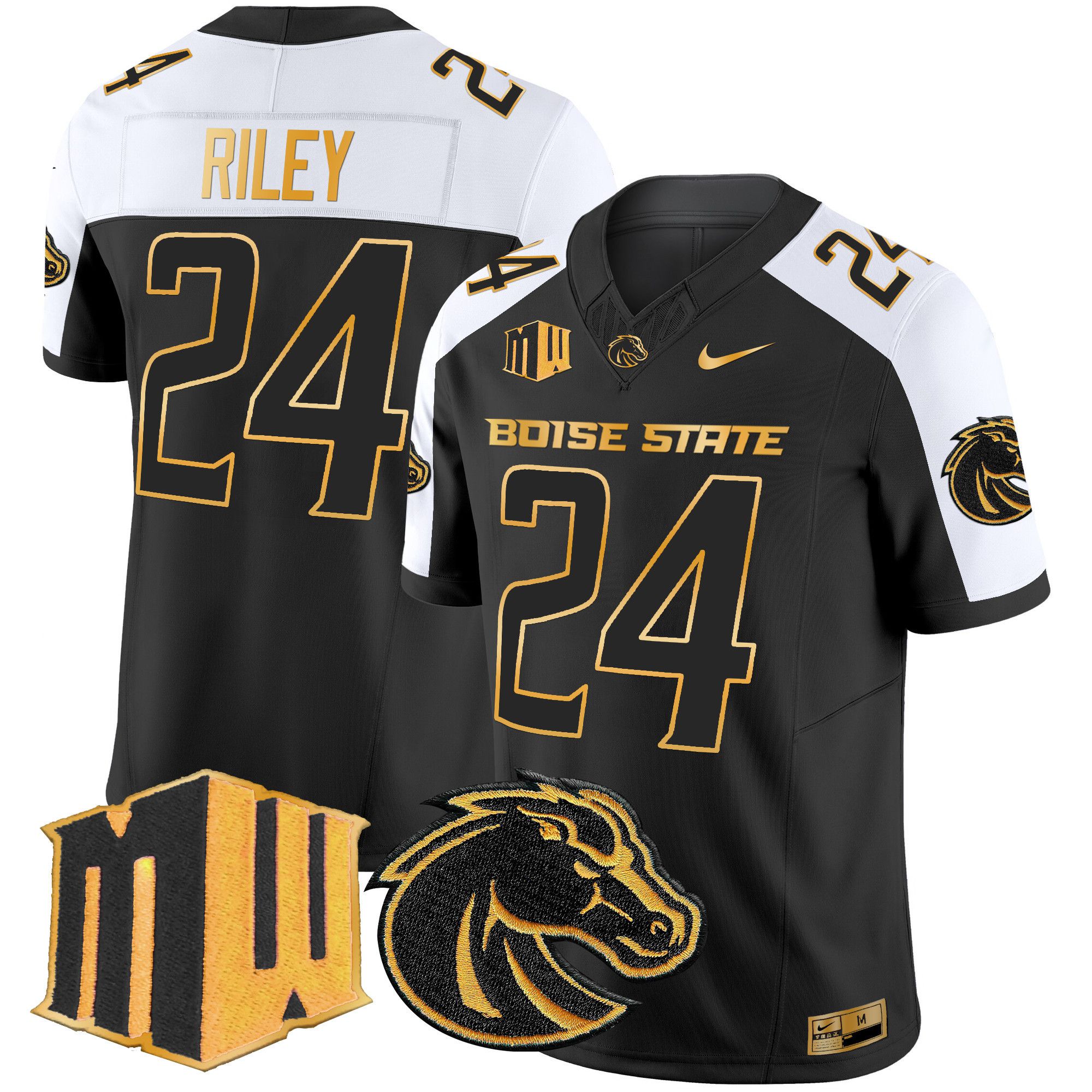 Men Boise State Broncos 24 Riley Black Nike 2024 Gold Vapor Limited NCAA Jersey style 2